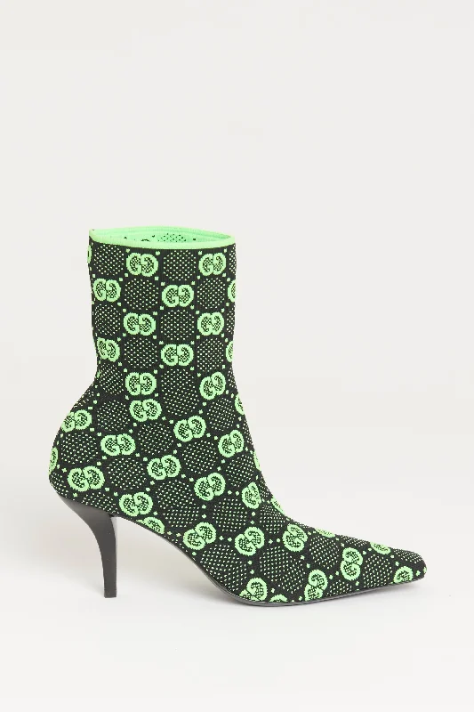 Green and Black GG Knit Preowned Ankle Boots