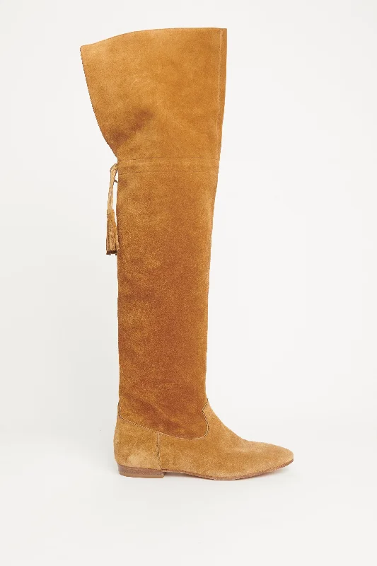 Camel Suede Over Knee Preowned Boots