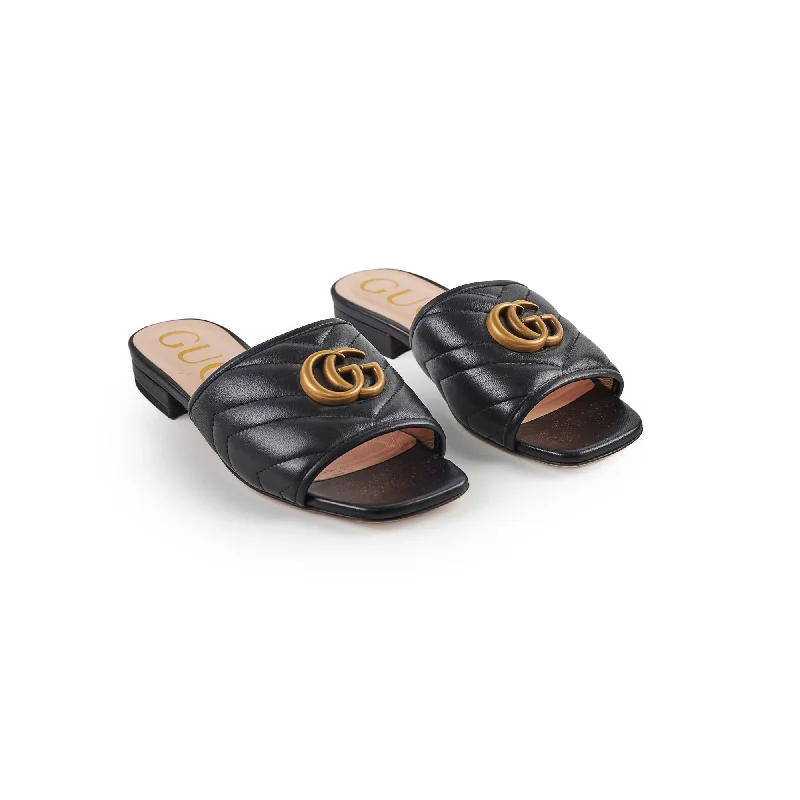 Gucci Marmont Black Leather Flats Size 34