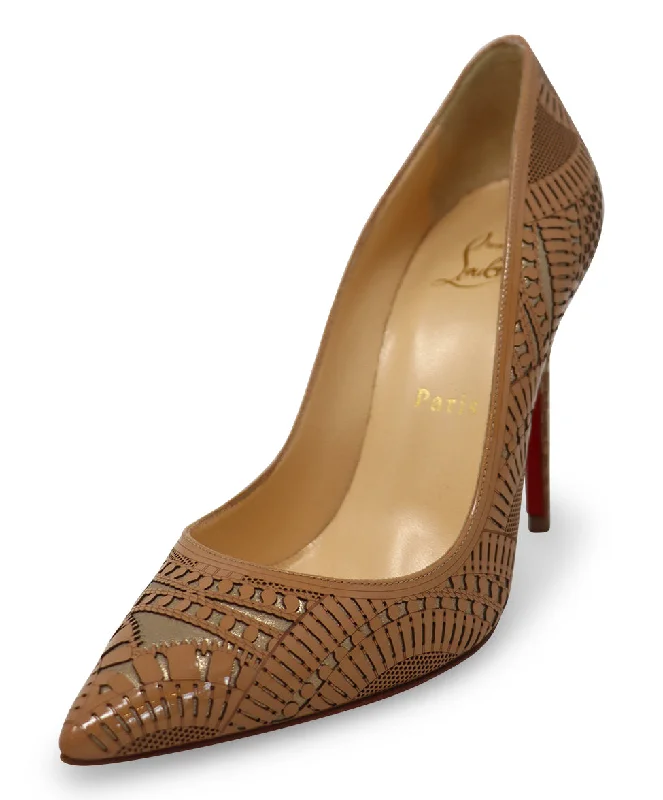 Christian Louboutin Tan & Gold Cutwork Heels sz 6.5