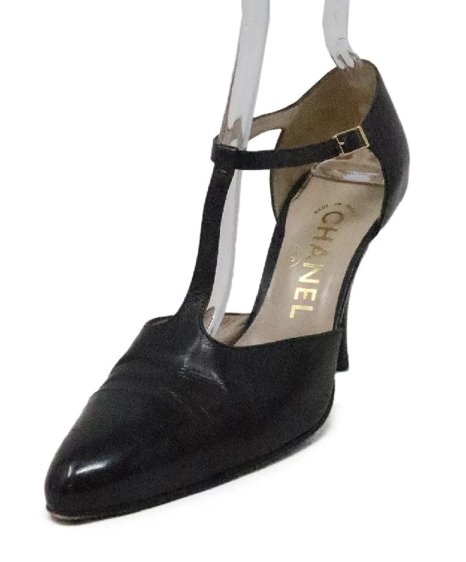 Chanel Vintage Black Leather Heels sz 8.5