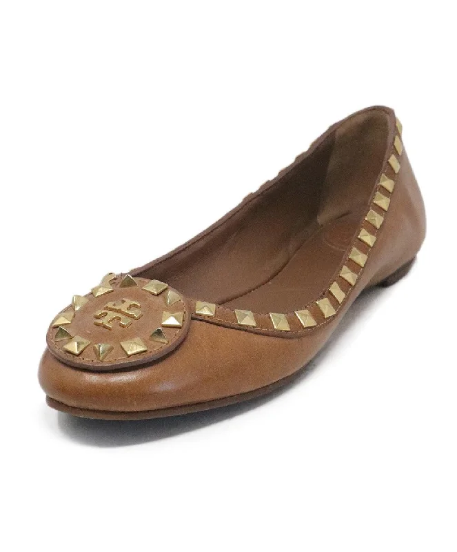 Tory Burch Brown Leather Studded Flats sz 6