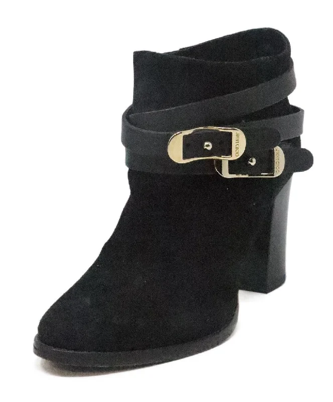 Jimmy Choo Black Suede Booties w/ Buckle Trim sz 7.5