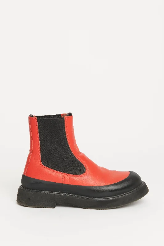 Red Leather Preowned Chelsea Boots