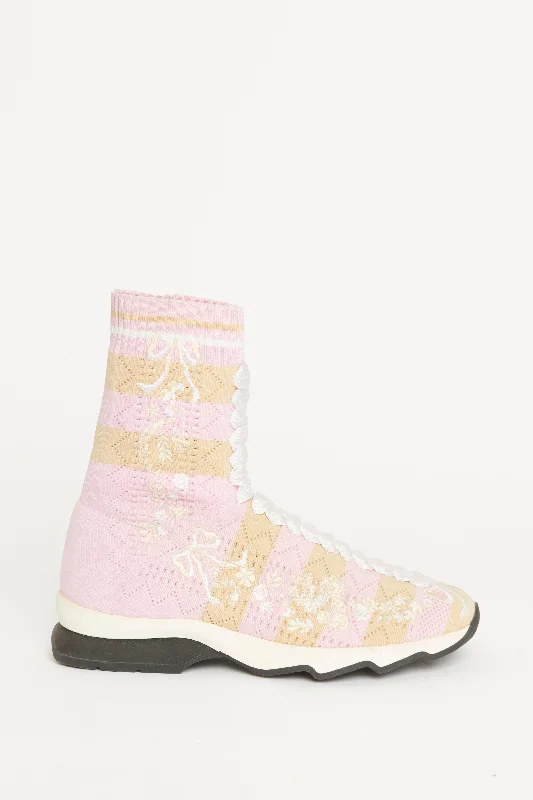 Pink Beige Fabric High Top Preowned Trainers