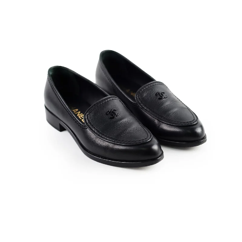 Chanel Leather Loafers Black Size 36C