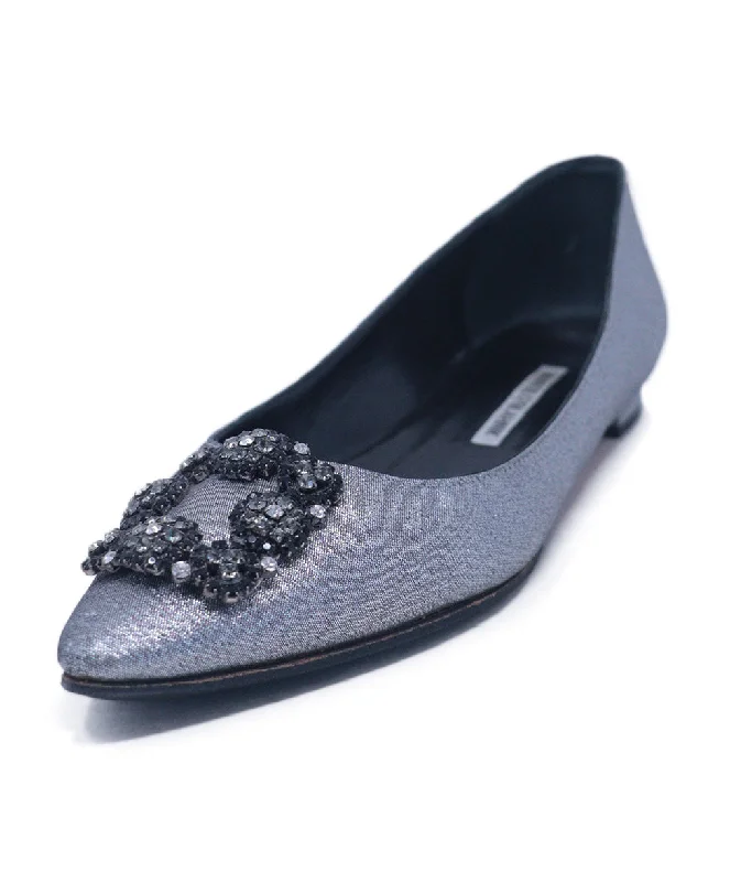 Manolo Blahnik Silver Rhinestone Flats sz 9