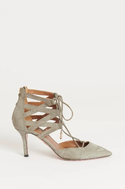 Belgravia Grey Suede Lace Up Preowned Heels