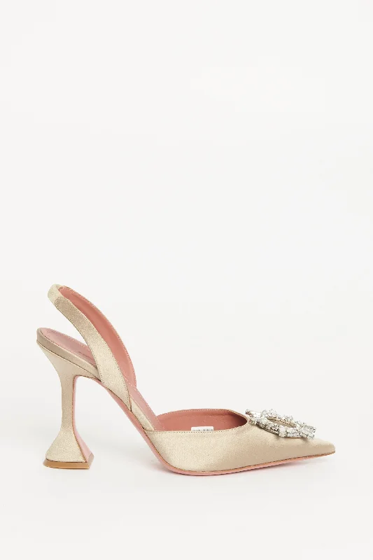 Taupe Satin Begum Slingback Preowned Pumps 95