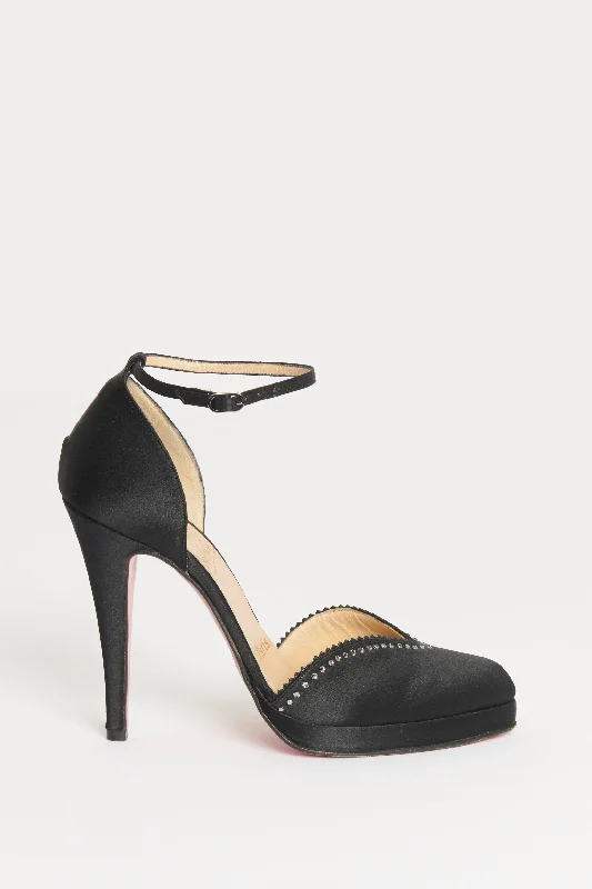 Black Satin Preowned Crystal Embellished Pumps