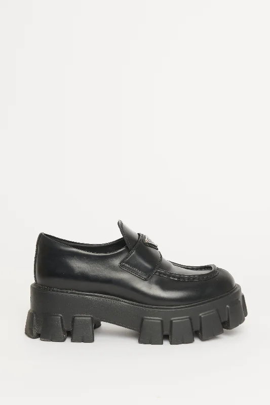 Black Leather Monolith Preowned Loafers