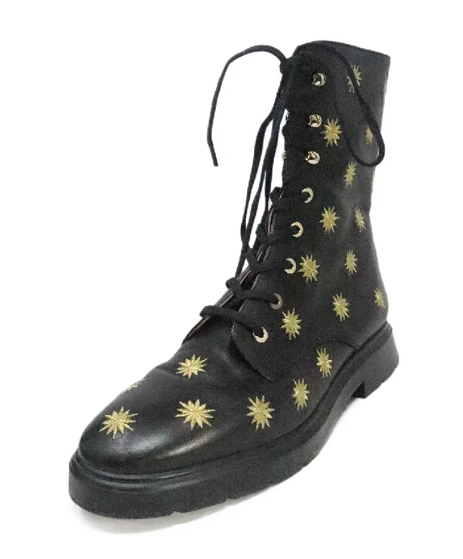 Stuart Weitzman Black & Gold Embroidered Boots sz 9.5