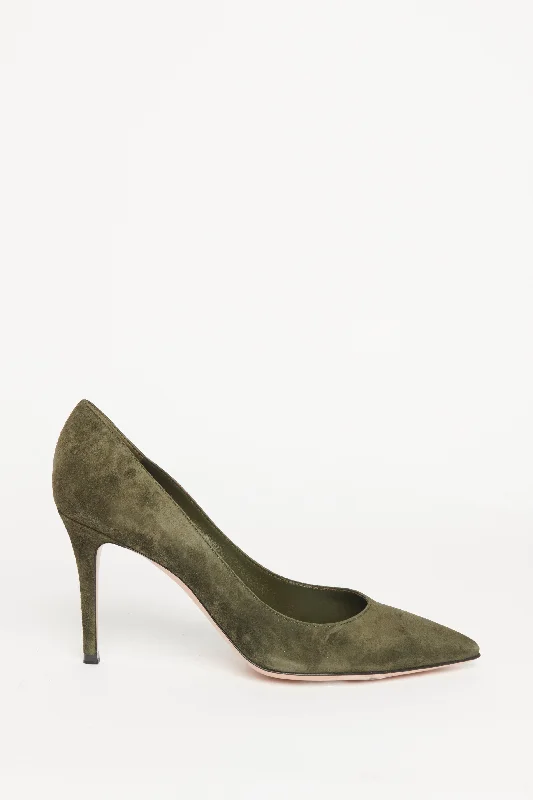 Khaki Pointed Preowned Heeled Pumps