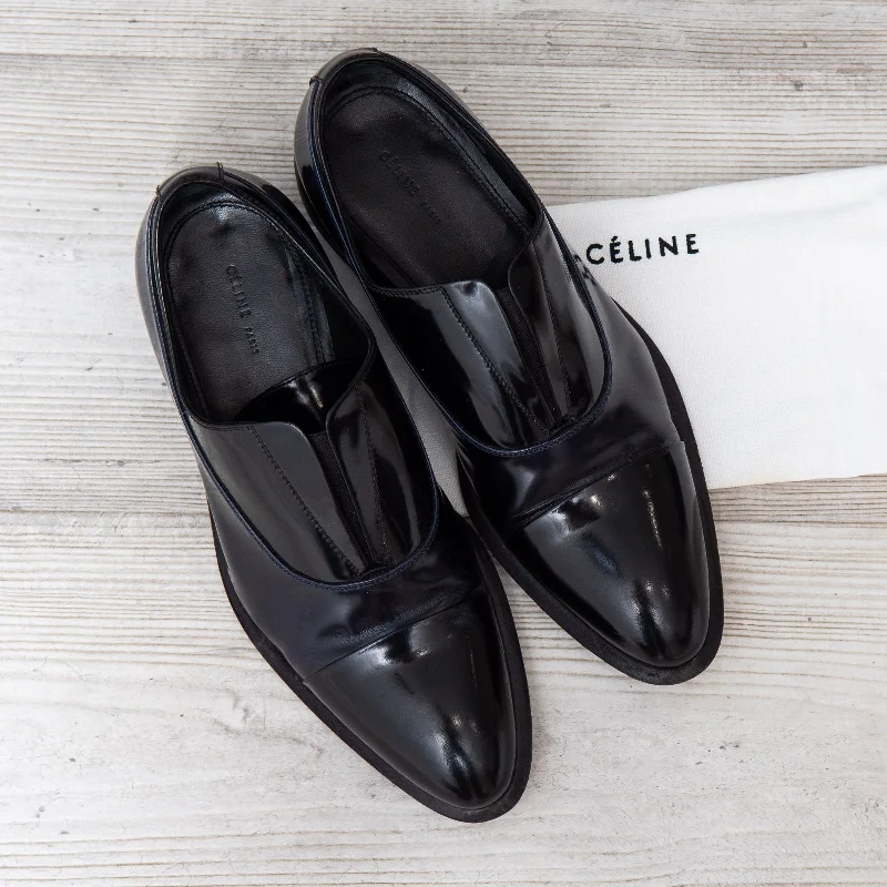 Celine Black Patent Leather Closed Brogue Shoes Size 38