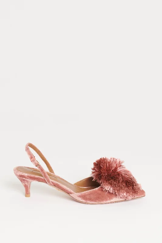 Pink Velvet Powder Puff Preowned Slingback