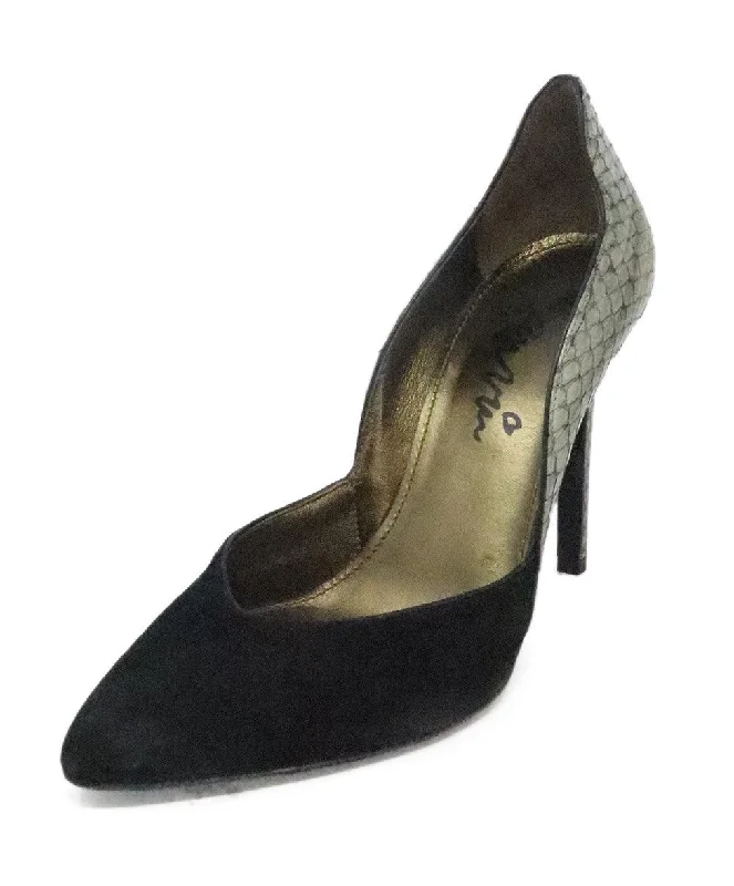 Lanvin Black Suede & Grey Snakeskin Heels sz 8