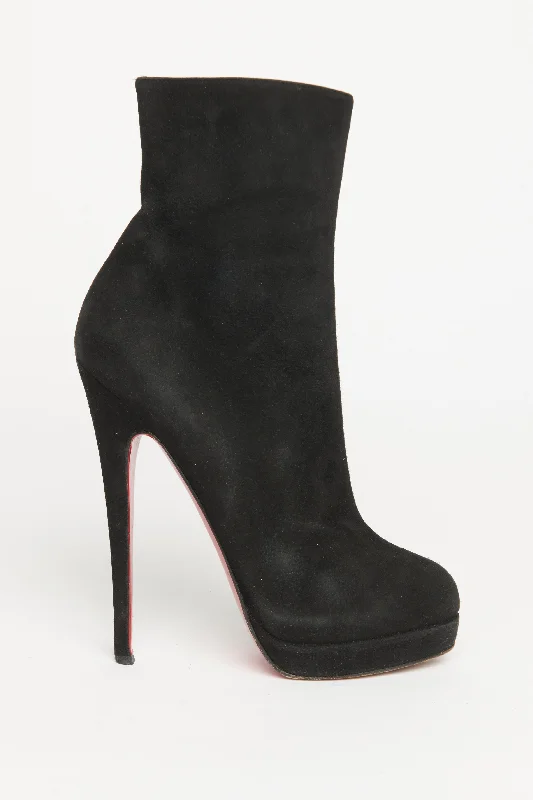 Black Suede Alti Ankle Boots With Platform Heel