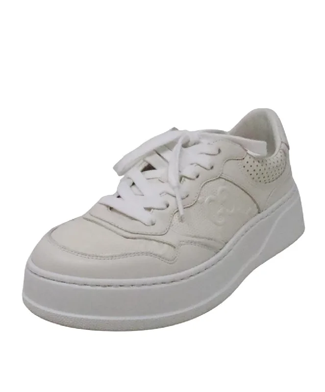 Gucci Ivory Monogram Leather Sneakers sz 7