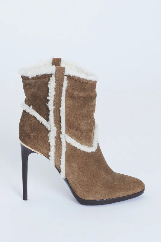 Brown Suede Boots With Cream Shearling Lining