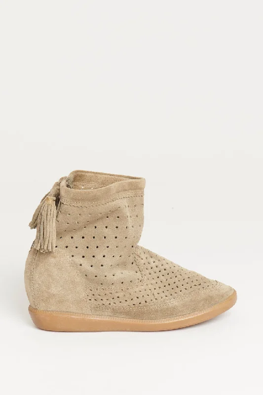 Taupe Suede Basley Tassel Preowned Bootie