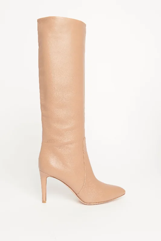 Beige Soft Leather Knee High Preowned Boots