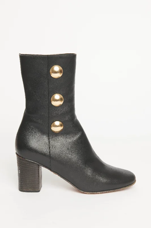 Leather Black Studded Orlando Preowned Boots