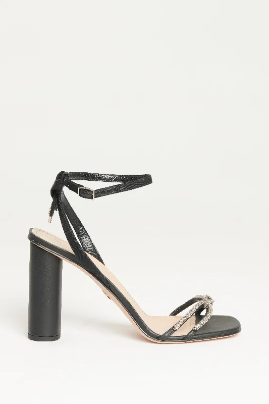 2023 Black Leather Preowned Sunset Heeled Sandals