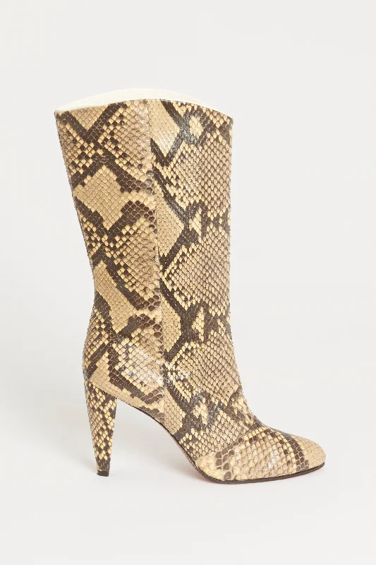 Brown Python Preowned Calf Boots