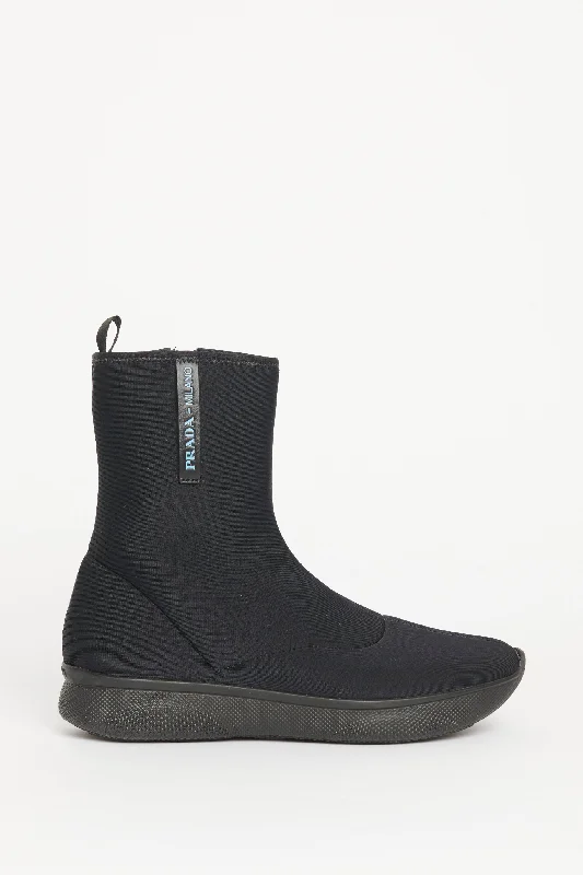 Black Neoprene Preowned Zip-Up Boots