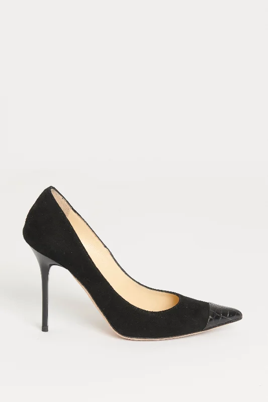 Black Suede Preowned Amika Cap Toe Pumps