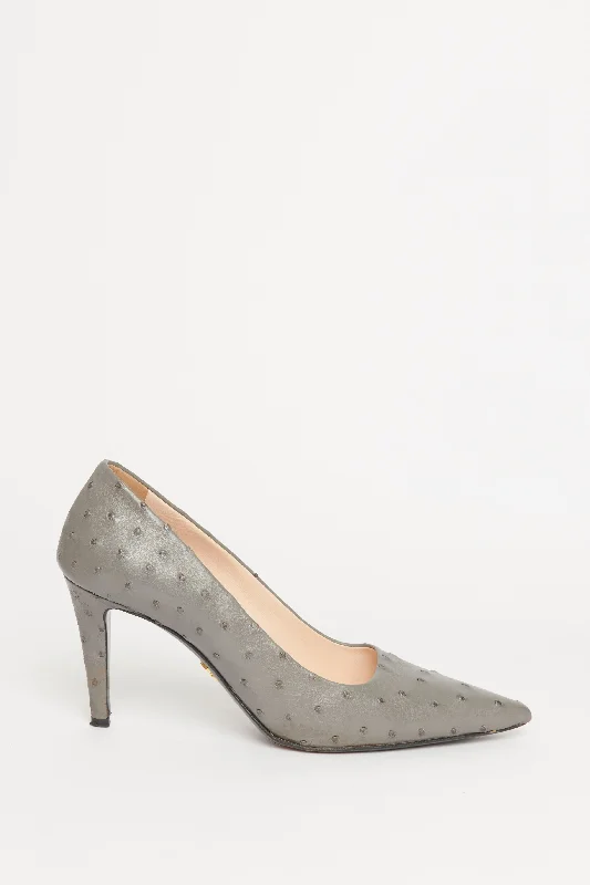 Grey Ostrich Pointed Toe Preowned Pump