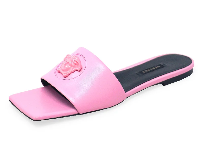 Versace Pink Leather Medusa Slides sz 7