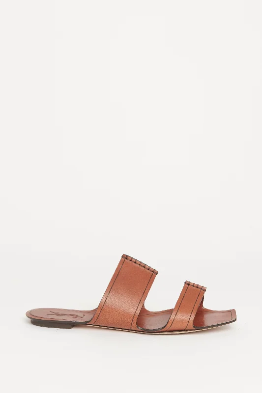 Papaya Brown Leather Preowned Mule Sandals