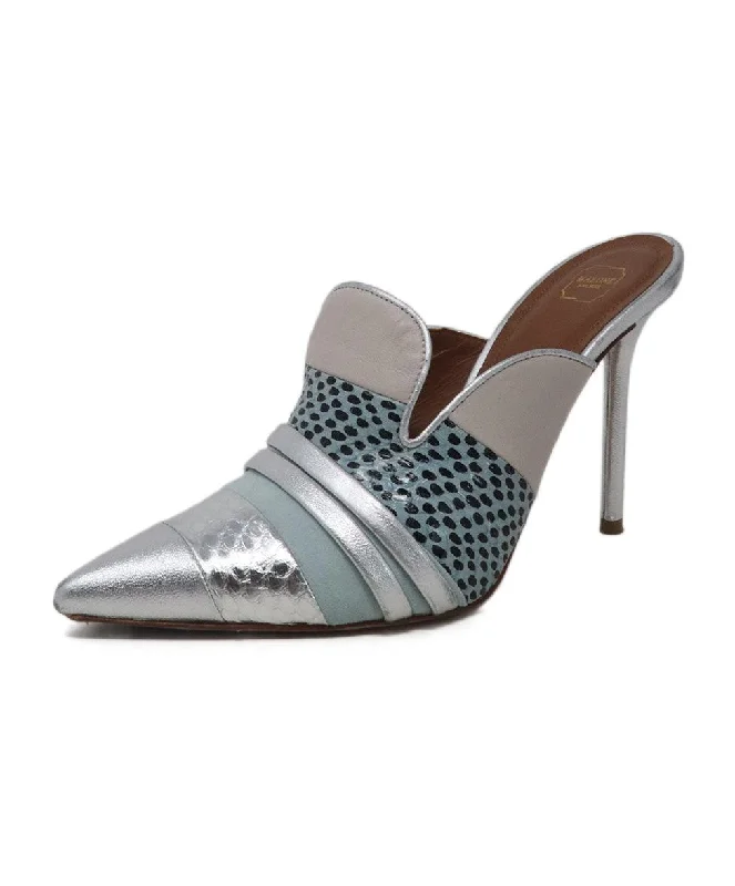 Malone Silver & Blue Metallic Mule Heels sz 7.5