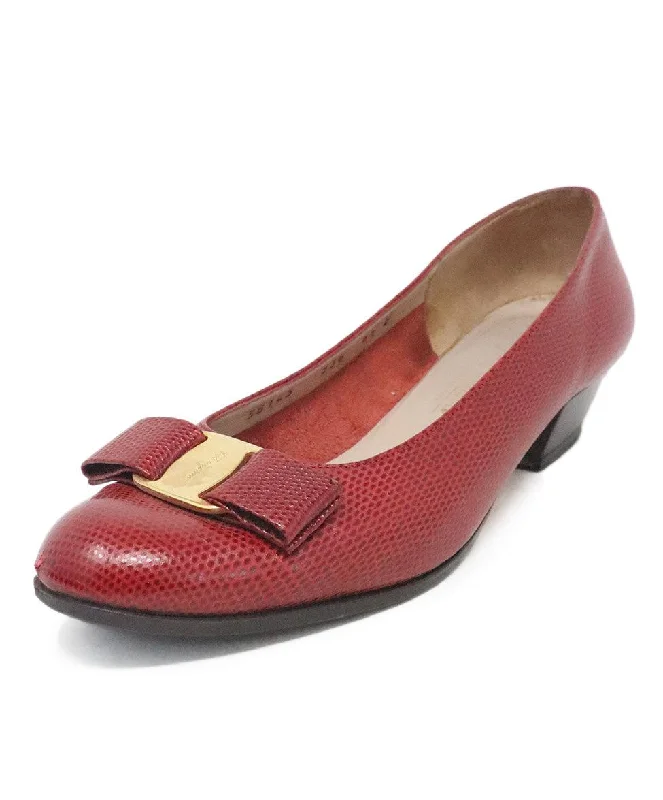 Ferragamo Red Pressed Leather Heels sz 6.5