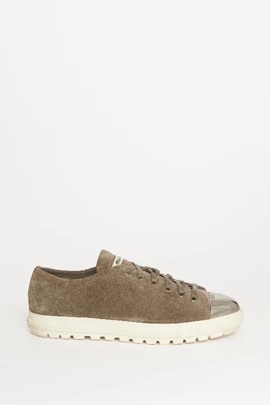 Cap Toe Suede Leather Preowned Sneakers