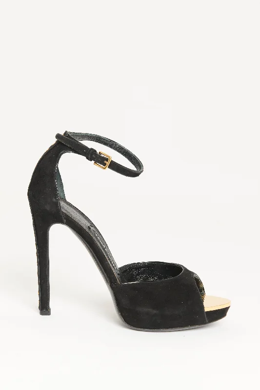 Black Suede Preowned Screw Platform Sandals