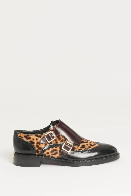 Brown/Beige Leather 'Sunningford' Leopard Print Loafers