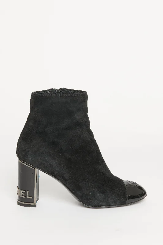 Soft Suede & Patent Calfskin Preowned Ankle Boots