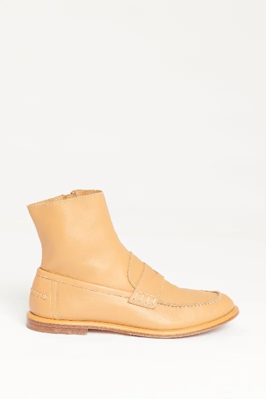 Tan Leather Preowned Zip Up Loafer Boots