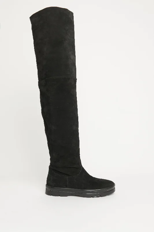 Billie Black Suede Over Knee Preowned Boots