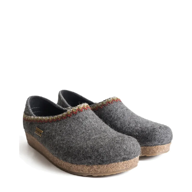 Haflinger Zigzag Closed Heel Wool Clog (Grey)