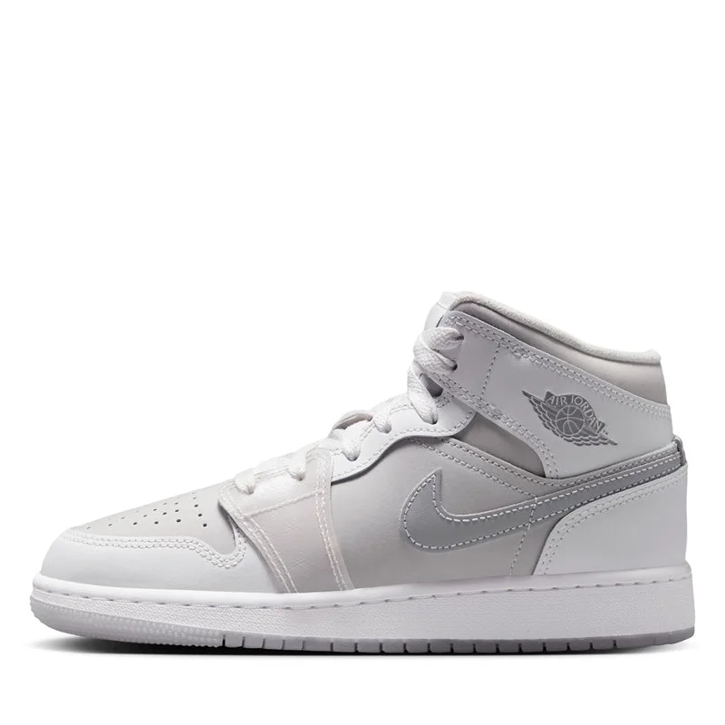 Air Jordan 1 Mid SE (GS) - Summit White/Metallic Silver