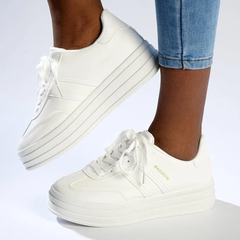 Madison Ashton Platform Lace Up Fashion Sneaker - White