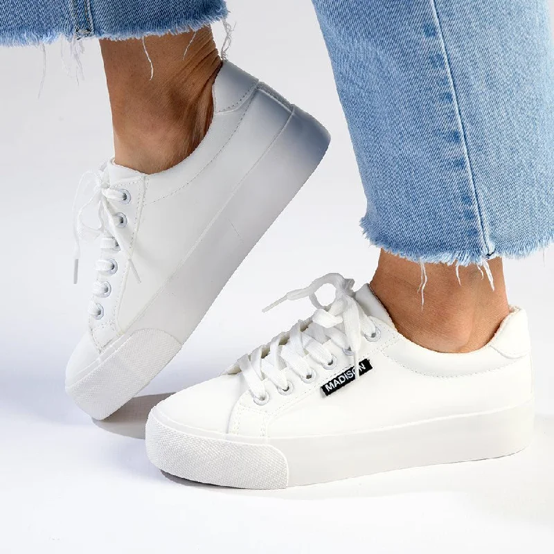 Madison Ladies Basic Lac Up Sneaker - White